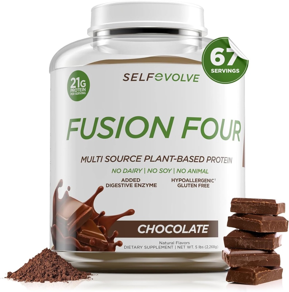 Fusão Quatro pó de proteína Vegan - 21g pó de proteína baseada em plantas - sem glúten, livre de leite e de soja, proteína de ervilha com BCAA's - sabor de chocolate - £ 5