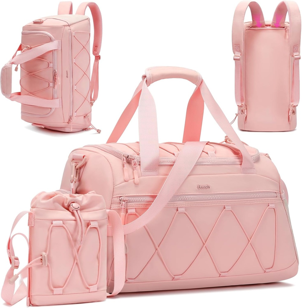 Pink Women's 40L Gym Duffel with Shoe Compartment - Carry On Weekender Overnight Bag - Item pessoal Treino Tote