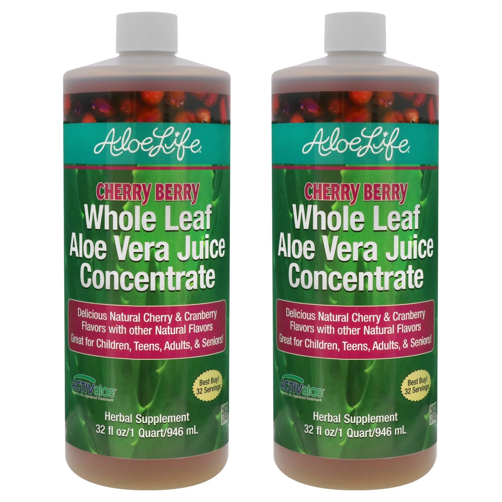 Aloe Life - Suco de folhas inteiras de Aloe Vera, orgânico, sem glúten (cereja Berry, 32 onças)