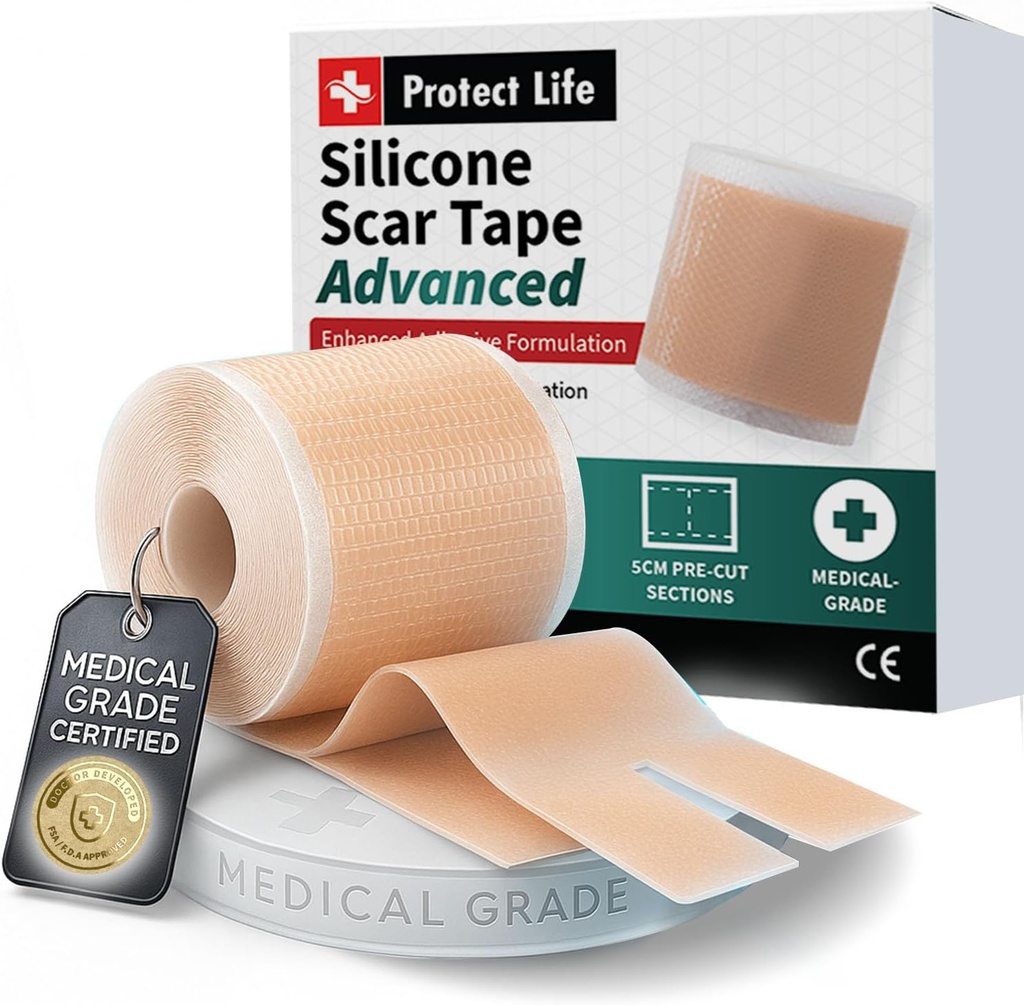 Fita de cicatriz de Silicone grau médico Formulação avançada de adesivo (1,6" x 118") Remoção de cicatrizes para cicatrizes cirúrgicas, Fita de Silicone & Tratamento Keloid Scar, Folhas de cicatriz de Silicone reutilizáveis