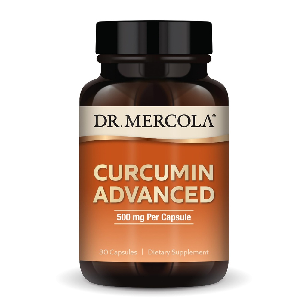 Dr. Mercola Curcumin Advanced - 500 mg Curcumin Root Extract - 95% Curcuminoids - Para a Saúde da Visão, Digestão e Foco - Libertação Mantida - Não-GMO, Gluten-Free & Soy-Free - 30 Cápsulas (30 Servings)