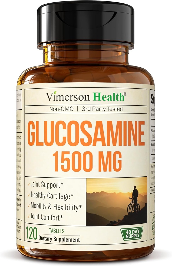 Sulfato de glucosamina 1500mg w/Potassium – FSA Suplemento de suporte conjunto elegível para Cartilagem, Saúde Óssea e Conjunta, Desconforto ocasional alívio para costas, joelhos e mãos – Complexo de glucosamina 120 tabs