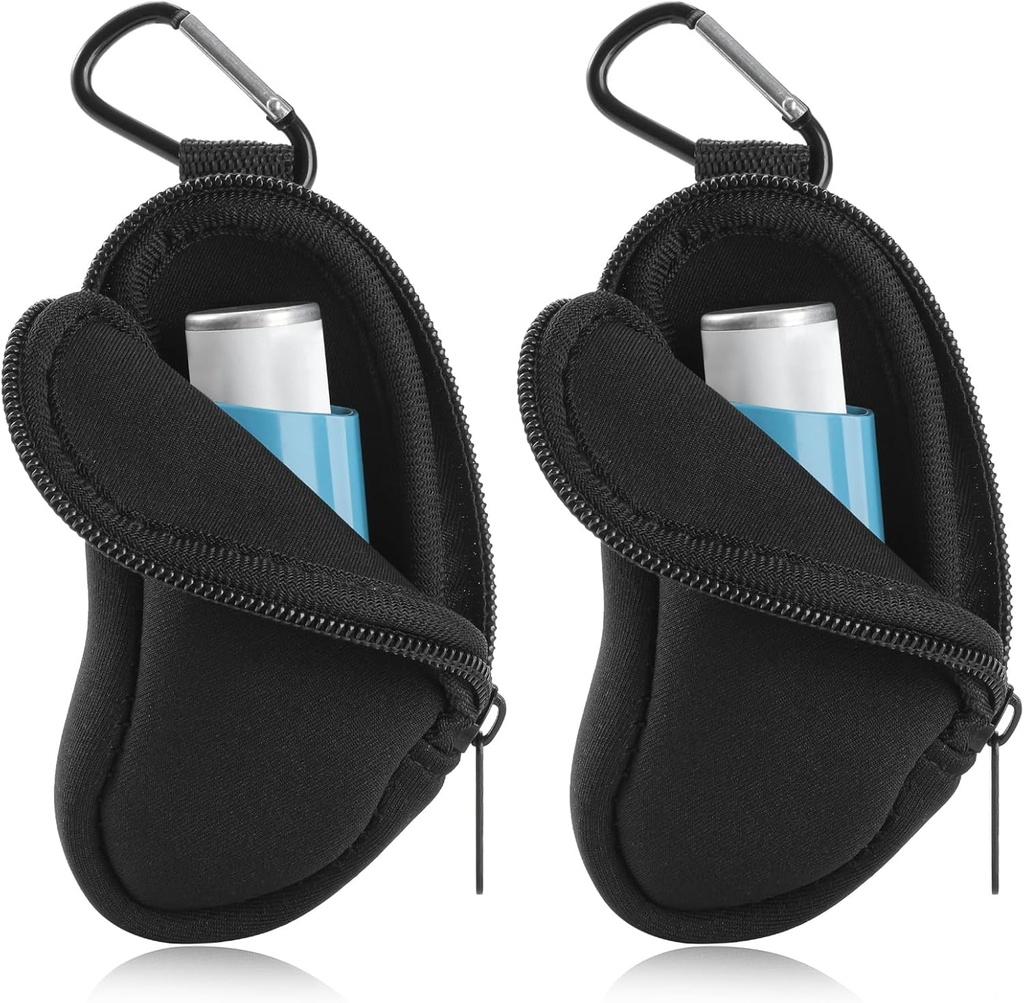 Asma Inhaler Carrying Holder Neoprene viagem Inhaler Mini Bag para L-Shaped Inhaler, Inhaler não incluído (Black 2PCS)