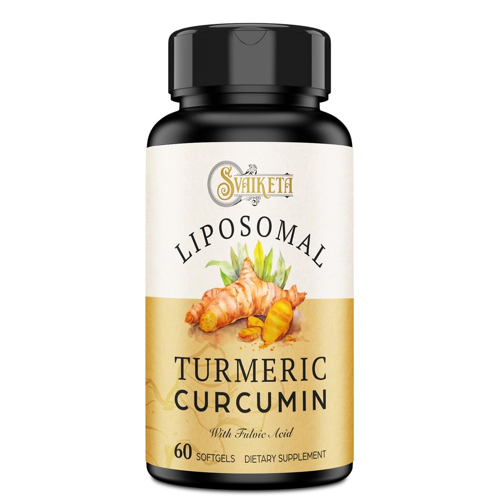 Suplemento de Curcumina Cúrmica Lipossômica 2000mg, 95% de extrato de Curcuminóide padronizado e pó de raiz orgânica com Piperine Black Pepper Fruit (15mg), 60 softgels