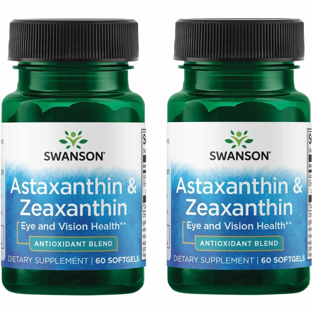 Swanson Astaxantina & Zeaxanthin Suplemento de saúde ocular para profissionais de tela pesada com 4 mg Astaxantina & 4 mg OmniXan Zeaxanthina (60 Softgels, 2 Pack)