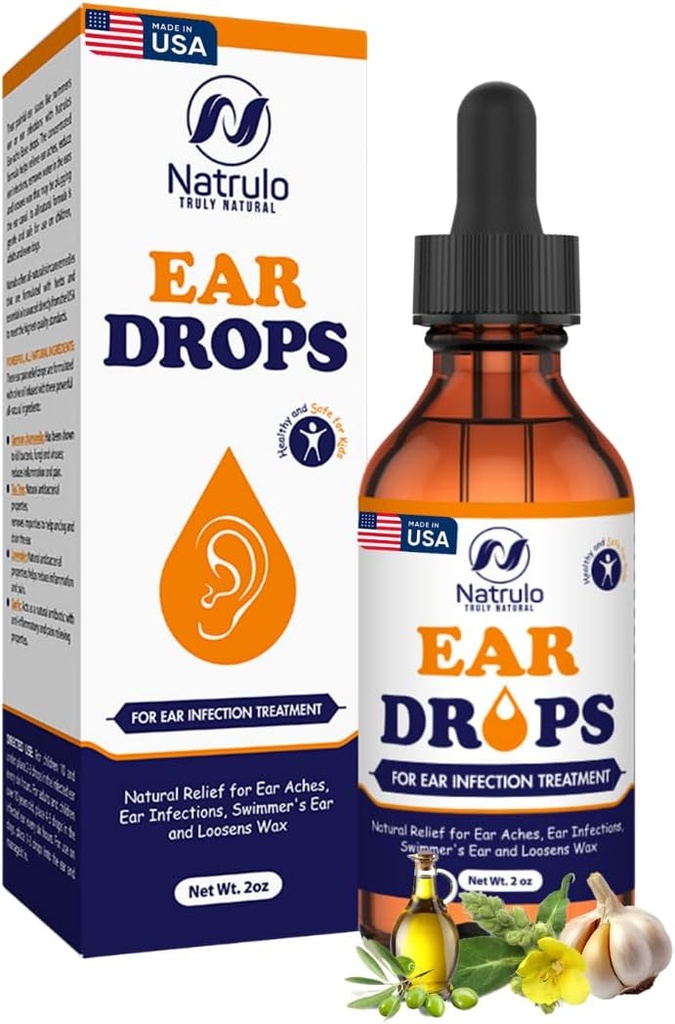 Gotas de Orelha Natural para Infecção de Orelha – Eardrops de Ervas para Adultos, Crianças e Animais de estimação – Acalma Desconforto, Dores de Orelha, Coceira Orelhas, Orelha de Nadador, & Loosens Wax – Kids Safe Ear Oil Made in USA (2 Oz)