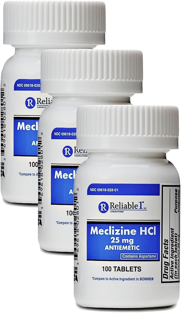 Meclizina HCL 25 mg 100 comprimidos (1 frasco) (embalagem de 3)