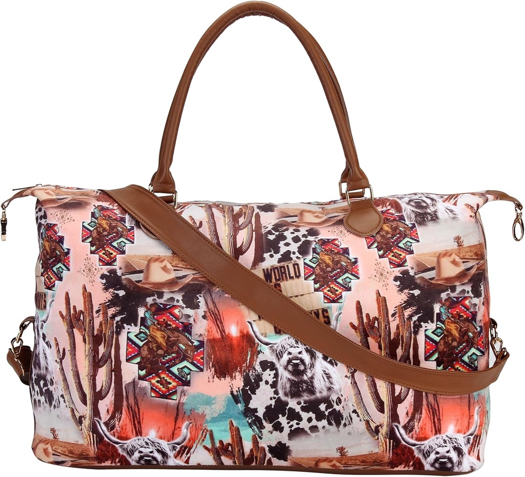Bolsa Duffle Bag Weekender para mulheres grande viagem saco durante a noite saco de fim de semana com alça ombro vaca Leopard Atzec...