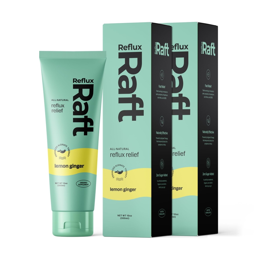 Terapia de refluxo ácido, Alginato Orgânico, Gerd rápida e longa duração, LPR e suporte de sintomas de digestão, Açúcar Zero, Sem glúten, Baixo sódio, Ginger limão, 47 Gel Servings por 8 OZ garrafa, 2 pacote