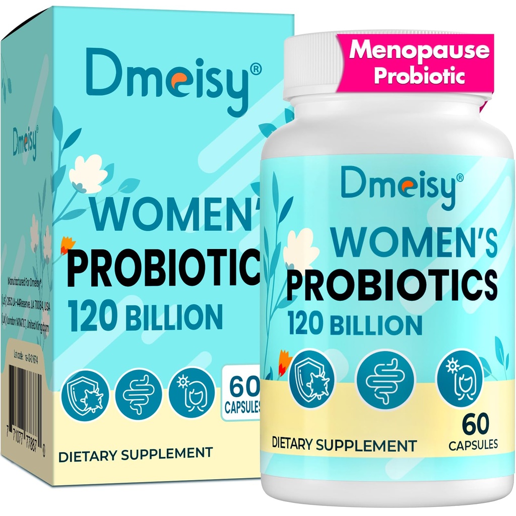 Suplementos de menopausa para mulheres, 120 bilhões de UFC Probiótico, 13-em-1 Complexo de Probióticos de Ervas, para alívio de menopausa, equilíbrio hormonal, flashes quentes, suores noturnos, balanços de humor, gut & imunidade - 60 Cápsula