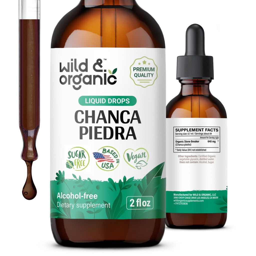 Selvagem & orgânica Chanca Piedra líquido Extract Drops - Quebrador de pedra para pedras do rim e suporte de vesícula biliar - Tintura de ervas para bem-estar trato urinário - Vegan, Açúcar & Álcool - 2 fl oz