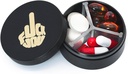Pequeno caso de comprimido 3 Compartimentos, Metal Round Portable Pill Box, Organizador de pílulas de viagem impermeável, Pocket Purse Medicine Vitamina Holder EDC Container (Preto com dedo)