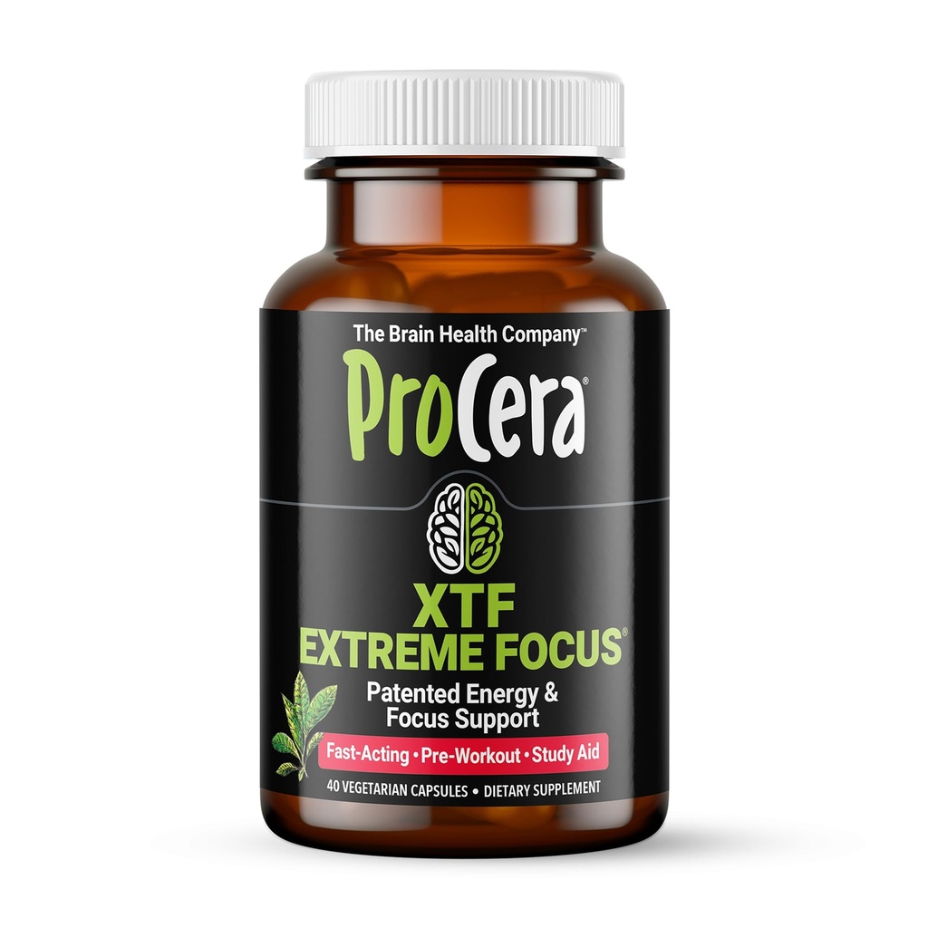 Procera XTF - Ajuda de Estudo Perfeita - Resultados Imediatos - Concentração e Retenção de Memória Melhorada - Aumento do Oxigênio e Fluxo de Sangue - Clareza Mental - Aumento da Energia - Diminuição Cognitiva Lenta - 40 Contagem