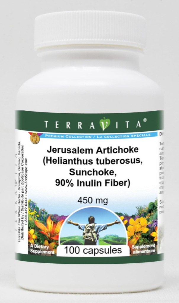 Alcachofra de Jerusalém (Helianthus tuberosus, Sunchoke, 90% de fibra de inulina) - 450 mg (100 Cápsulas, ZIN: 570983)