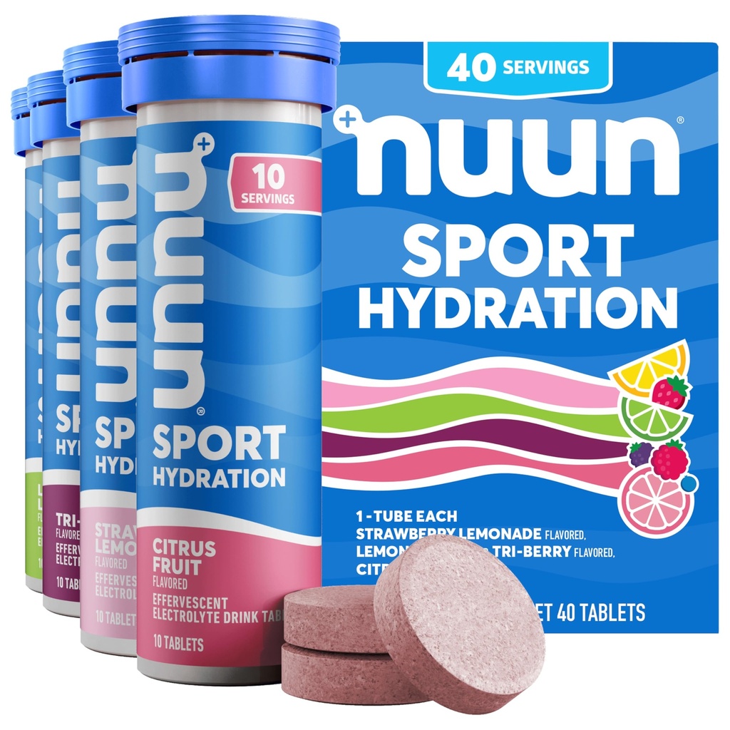 Comprimidos Eletrolíticos Nuun Sport para Hidratação Proativa, Aromas Misturados, 4 Pacotes (40 Servimentos)
