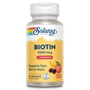 SOLARAY Biotin 5000 mcg Pêssego Natural, Morango, Sabores de Banana, Pêlo Saudável, Pele e unhas Suporte