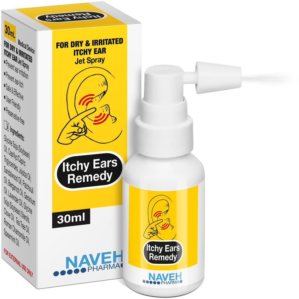 NAVEH PHARMA® Itchy Ears Remedy: Limpeza do ouvido e alívio do coceira * Trata todas as causas de coceira do ouvido * Jet Ear Spray para tratamento de Eczema e alívio do ouvido entupido * Removedor de cera do ouvido e lavagem do ouvido (1 Fl Oz)