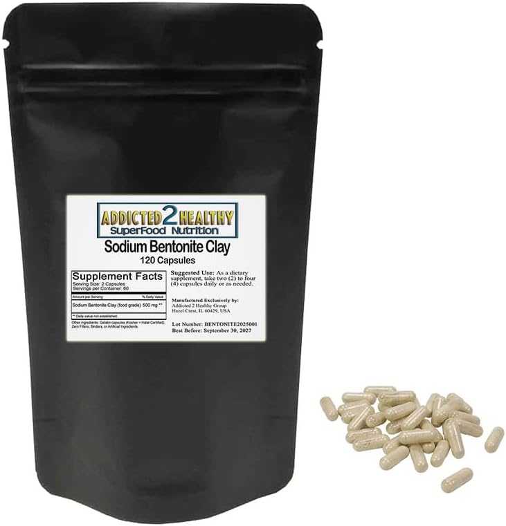 Cápsulas em pó de Bentonite de Sódio de Grau Alimentar (1000 mg) 120