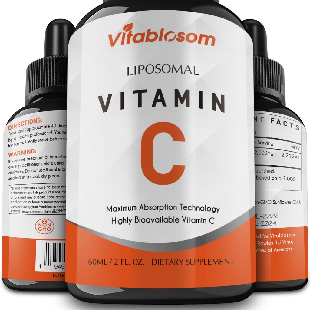 Vitamina C lipossomal 2000mg Líquido para Adultos, VIT de alta absorção C, Maximizar Vitamina C, Sistema Imune e Apoio Antioxidante, 60ML (1 garrafa)