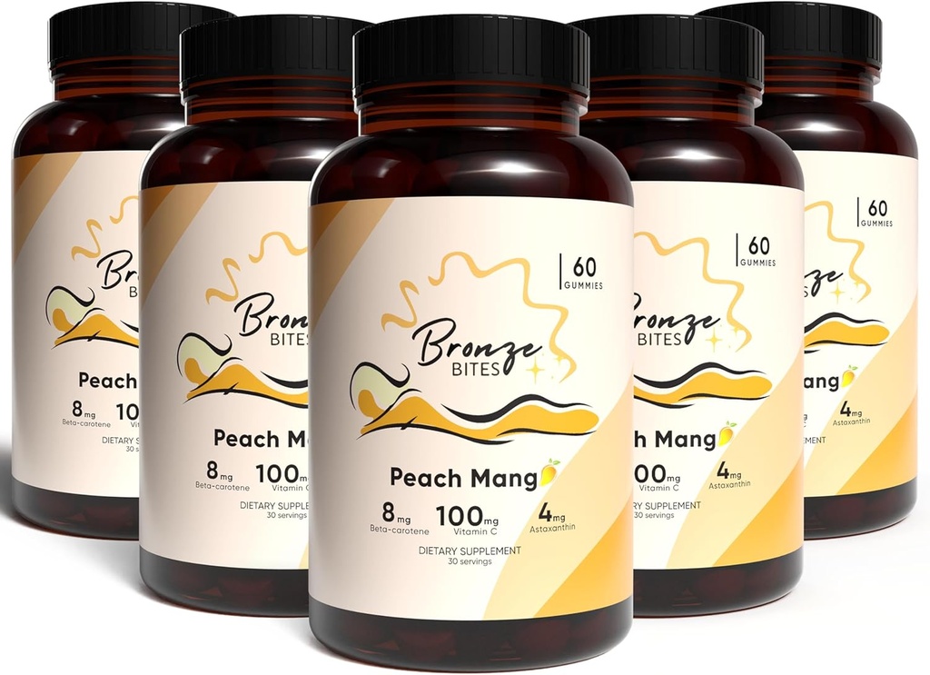 Pastilhas de bronzeamento, Pastilha com beta-caroteno e vitamina C & Astaxantina, Suplemento de bronzeamento natural, Vegan, Não-GMO - 180 Pastilhas – Pacote de 5