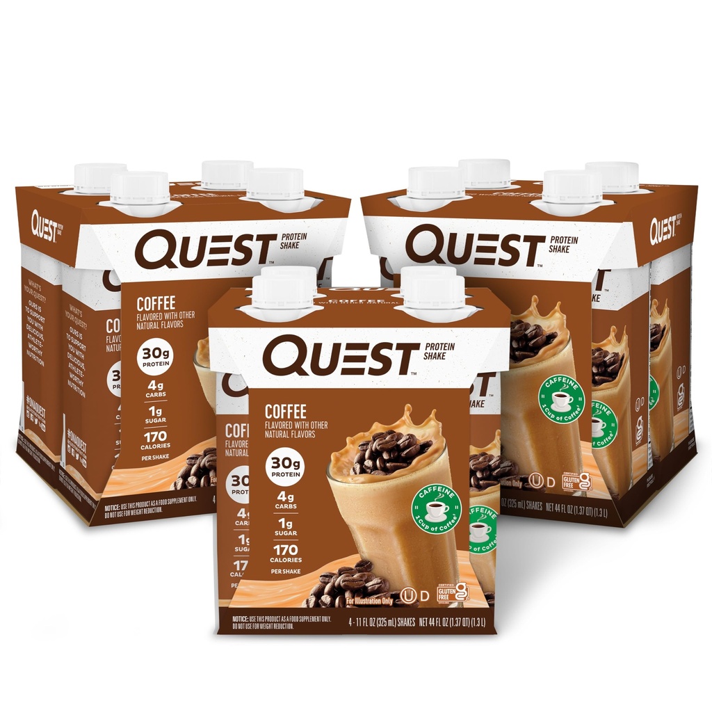 Quest Nutrition Pronto para Beber Coffee Protein Shake, 30g Protein, 4g Carb, 1g de açúcar, Gluten Free, Keto Friendly, 4 Count (Pack of 3)