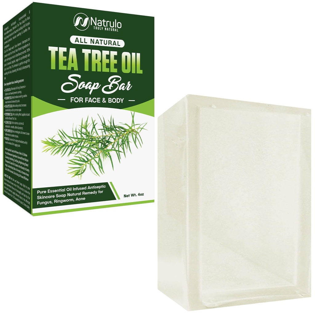 Tea Tree Oil Soap Bar para Face & Body, 4 onças – Antisséptico Anti-séptico Natural Remedy Skin Cleanser – Puro Óleo Essencial Infundido Limpeza de pele Anti Fungal Bar Soap para Fungus, Ringworm, Acne