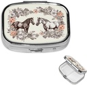Caixa de pílulas Flores e cavalos mão desenhou quadrado caixa de pílulas para bolsa e bolso 2 Compartimento medicina Pill Organizador portátil viagem Pillbox Medicina Vitamina Cod caixa de armazenamento de óleo de fígado