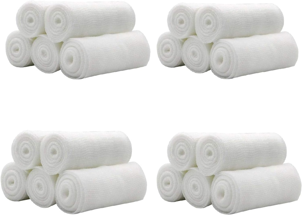 ComerBiting 20 Rolls 4 polegadas x 4,92 Yards Rolled Gauze Stretch Bandage / Grau médico esterilizado primeiros socorros cuidados algodão Ply / Stratched Gauze Bandage Rolls com fita médica