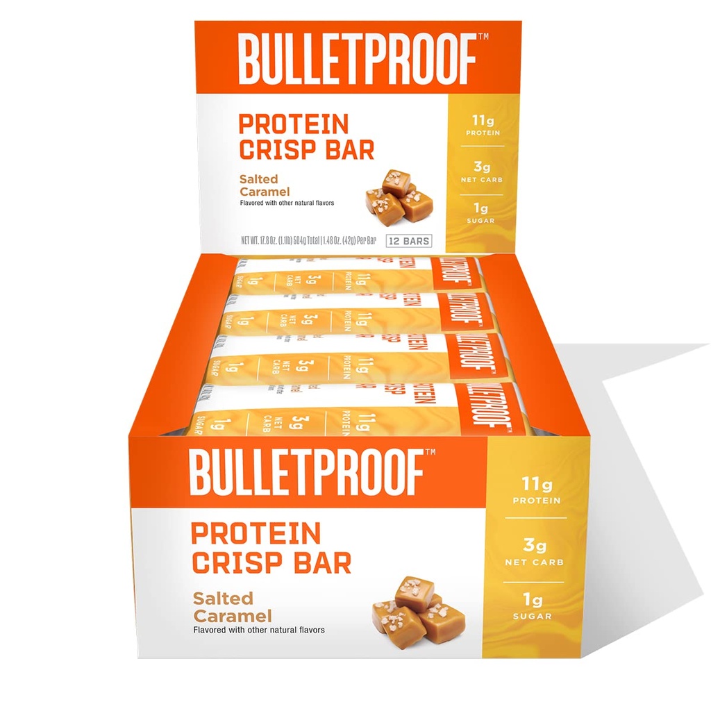 Bares de Crisp Protein Caramel Salgado à prova de balas, 12pk, Alta proteína, Baixo açúcar