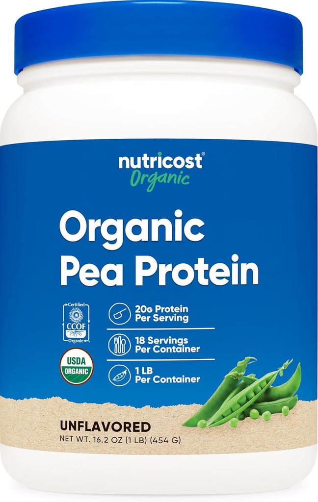 Nutricost Organic Pea Protein Powder (1 LB) Sem sabor - certificado USDA Organic, Protein from Plants, Vegetarian Friendly, Gluten Free, Non-GMO