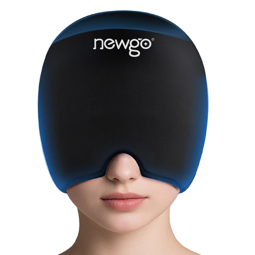 Newgo Migraine Relief Cap Dores de cabeça tampa de gelo com cobertura superior, terapia quente e fria, Migraine Cefaleia alívio Cap para tensão, estresse e ressaca
