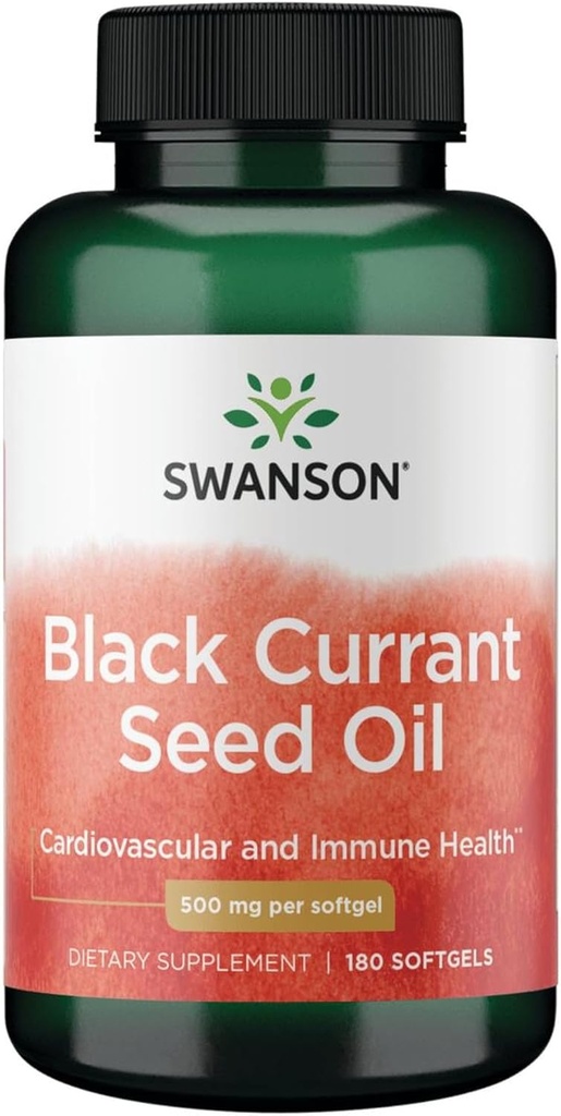 Swanson Black Currant Seed Oil - Suplemento de ervas Promovendo Sistema Imune e Apoio à Saúde do Coração - Natural Formula Supporting Joints Health - (180 Softgels, 500mg cada)