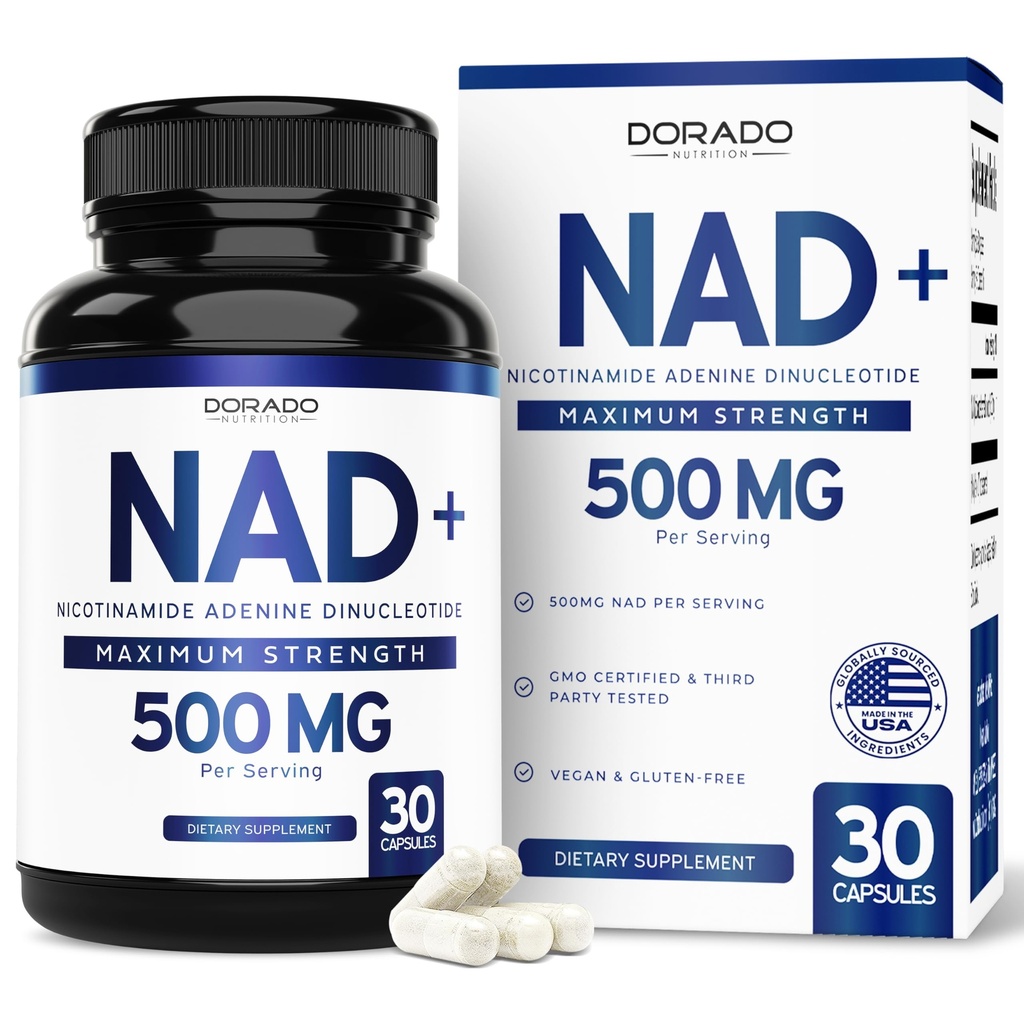 NAD Suplemento (500mg de 95% puro NAD+ Por serviço) NMN Suplemento, NAD Nicotinamida Riboside Suporte (Terceiro partido testado, Vegan Seguro, Não-GMO, Sem preenchimentos, & Made in the USA - 30 Vegan Cápsulas)