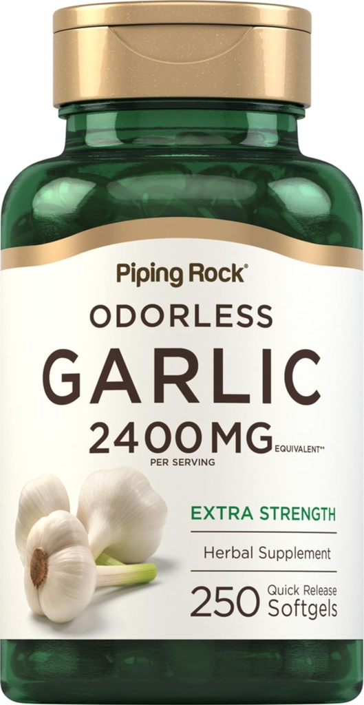Piping Rock Odorless suplemento de alho 2400mg ou 250 softgels , extrato de ervas de alta potência , pílulas de força extra , não-GMO, sem glúten