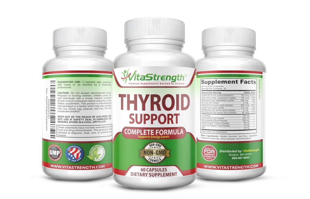 Thyroid Support - Complete Formula to Support Energy Levels with Iodine, Bladderwrack, Kelp, B12 & More- Thyroid Energy: Boost T4 to T3 Supplement - Non-GMO