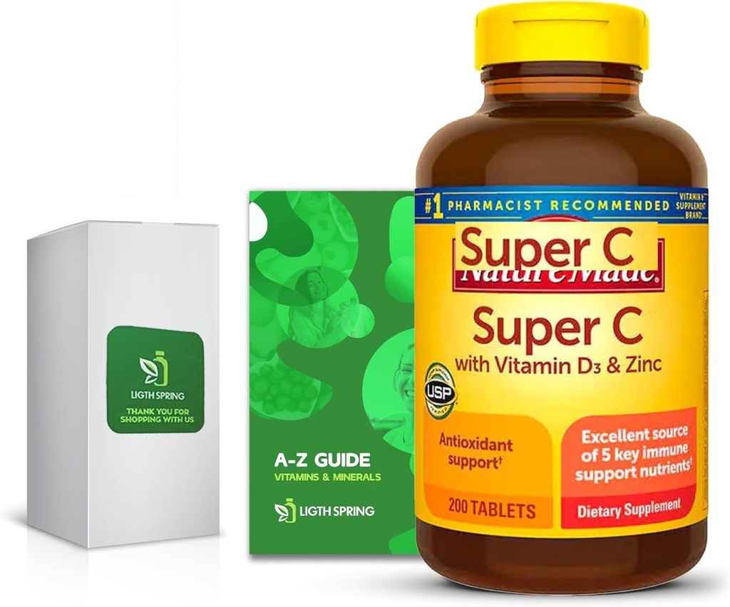 Super C com vitamina D3 & Zinc 200 Comprimidos com exclusivo A a Z - Guia Melhor Ligth & Primavera (2 itens)