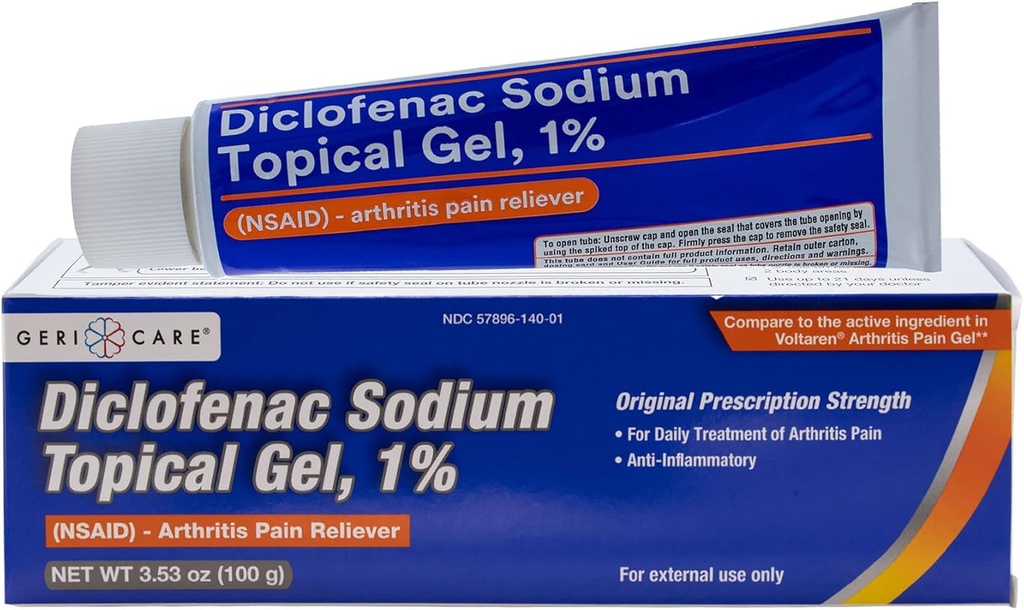 Artrite tópica Relief Gel Diclofenac Sódio 1% (NSAID) por GeriCare- mão punho cotovelo tornozelo joelho extra-força Artrite dor Reliever- anti-inflamatório Artrite dor Tratamento- 3,53 onças