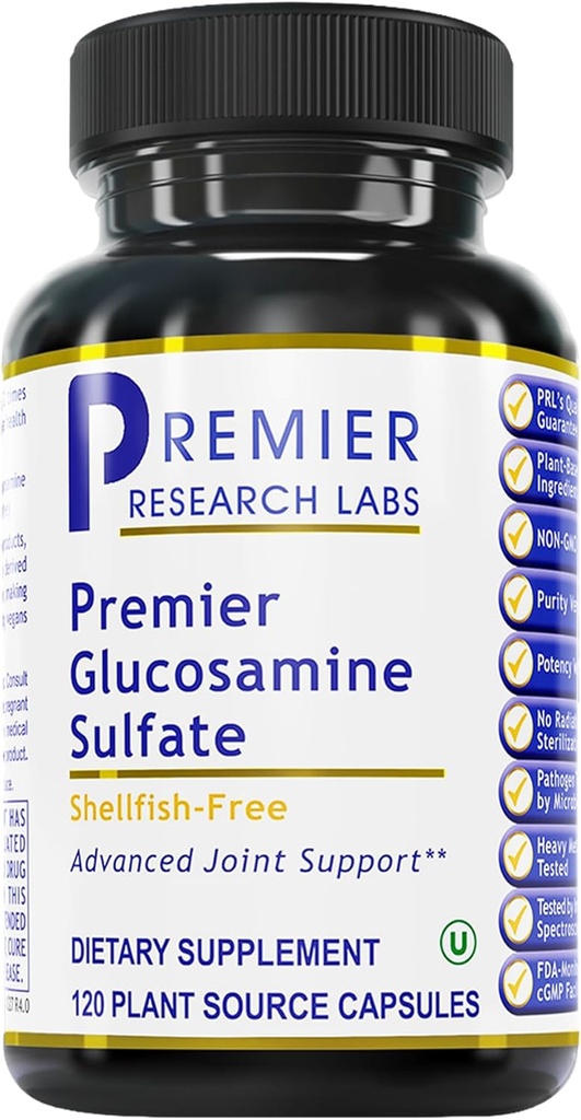 Premier Research Labs Glucosamina Sulfato - Shellfish Free Glucosamina Sulfato Cápsulas para Apoio Conjunto, Saúde do Tecido Conectivo, 750 mg Por Serviço, Vegan Friendly - 120 Cápsulas Vegetarianas