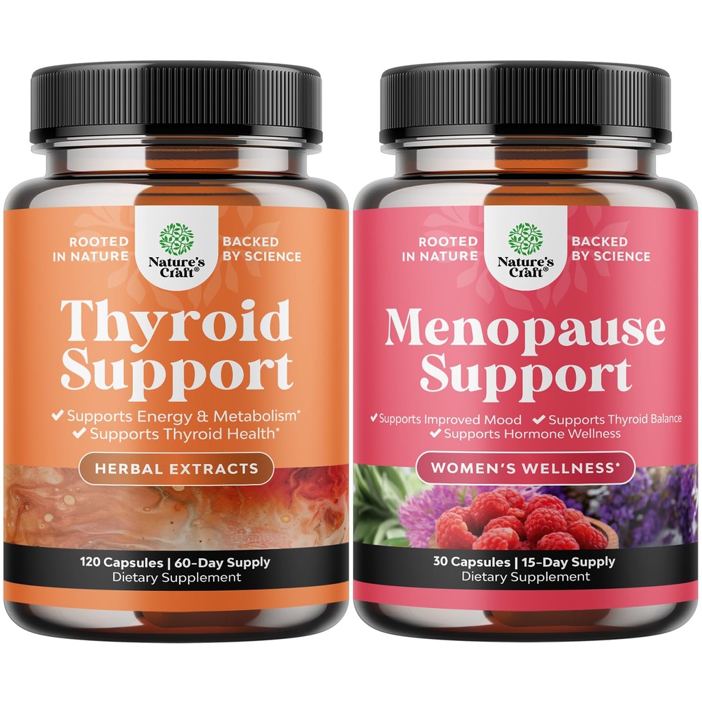 Pacote de Herbal Adrenal e Thyroid Suporte Complexo - Enhancer de humor Suplemento de energia para a saúde da tireóide e completo Suplemento de Menopausa de ervas para mulheres para suores noturnos Mood e mais