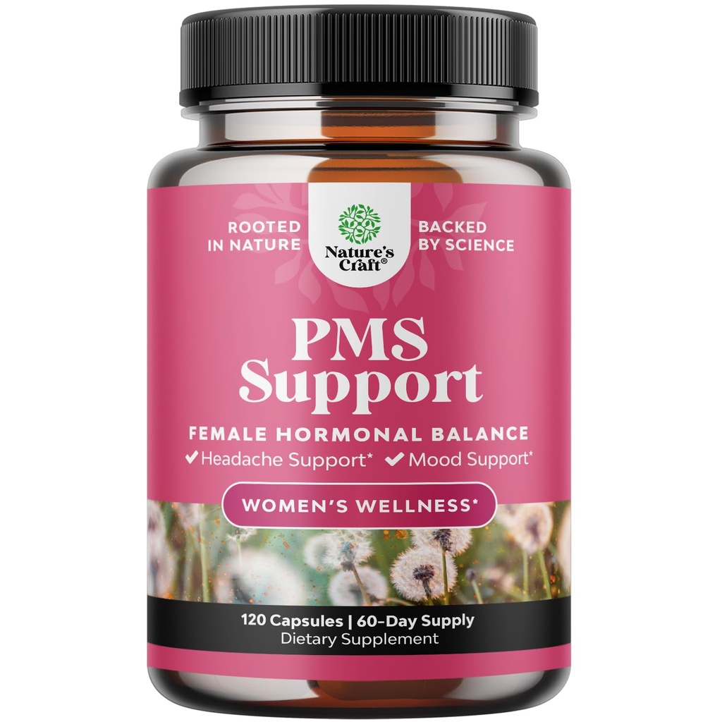 Suplemento de apoio PMS para mulheres – Equilíbrio Hormônio para Mulheres & Desconforto Menstrual com DIM, Chasteberry, Black Cohosh & Ashwagandha - para Cães de Período Fácil, Menopausa Bloating, Mood Swing – 120 Ct