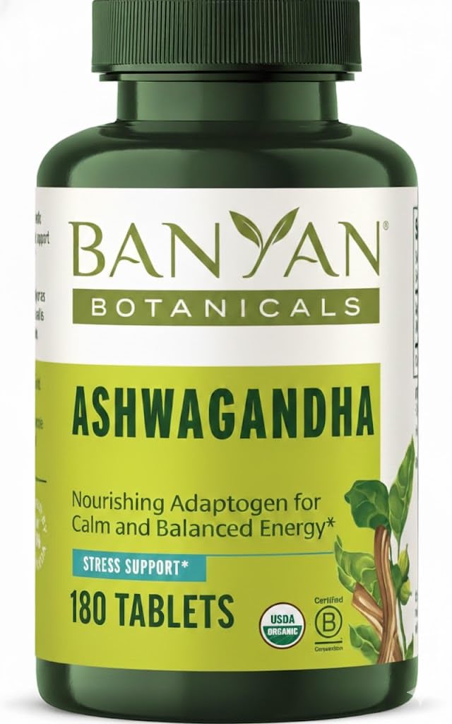 Banyan Botanicals Ashwagandha Tablets – Organic Ashwagandha Root – Adaptogen de ervas de renome para suporte de energia natural e suporte de estresse* – 180 Tablets – Não-GMO Fonte sustentável Vegan
