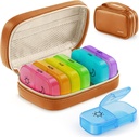 AUVON Organizador de comprimidos semanal 2 vezes por dia com saco de couro PU, caixa de pílulas AM PM viagem 7 dia com um lado grande projeto de abertura para enchimento fácil, caixa de pílulas portátil para vitaminas, medicação, suplementos