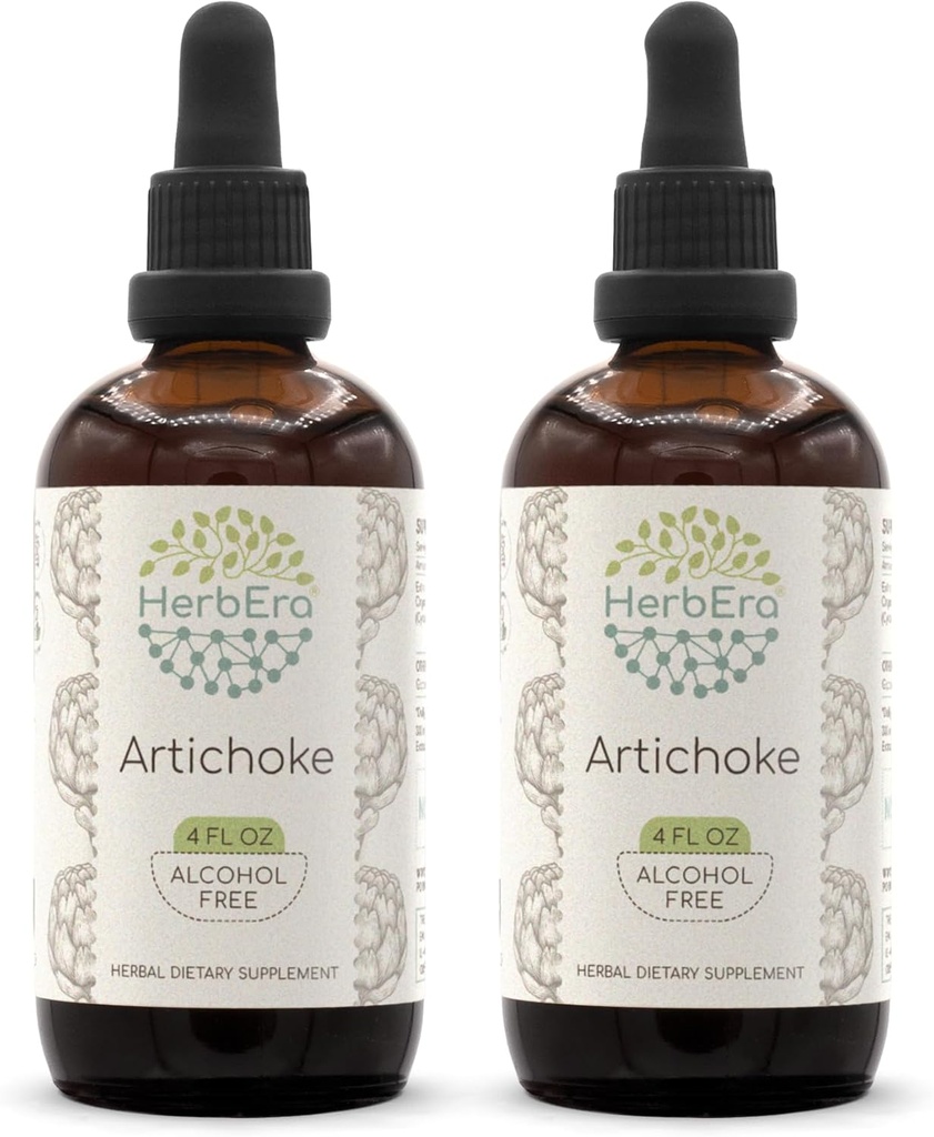 HerbEra Alcachofra B120 (2pcs) Extrato de ervas sem álcool Tintura, gotas de líquido concentradas Alcachofra natural (Cynara scolymus) Folha seca (2x4 fl oz)