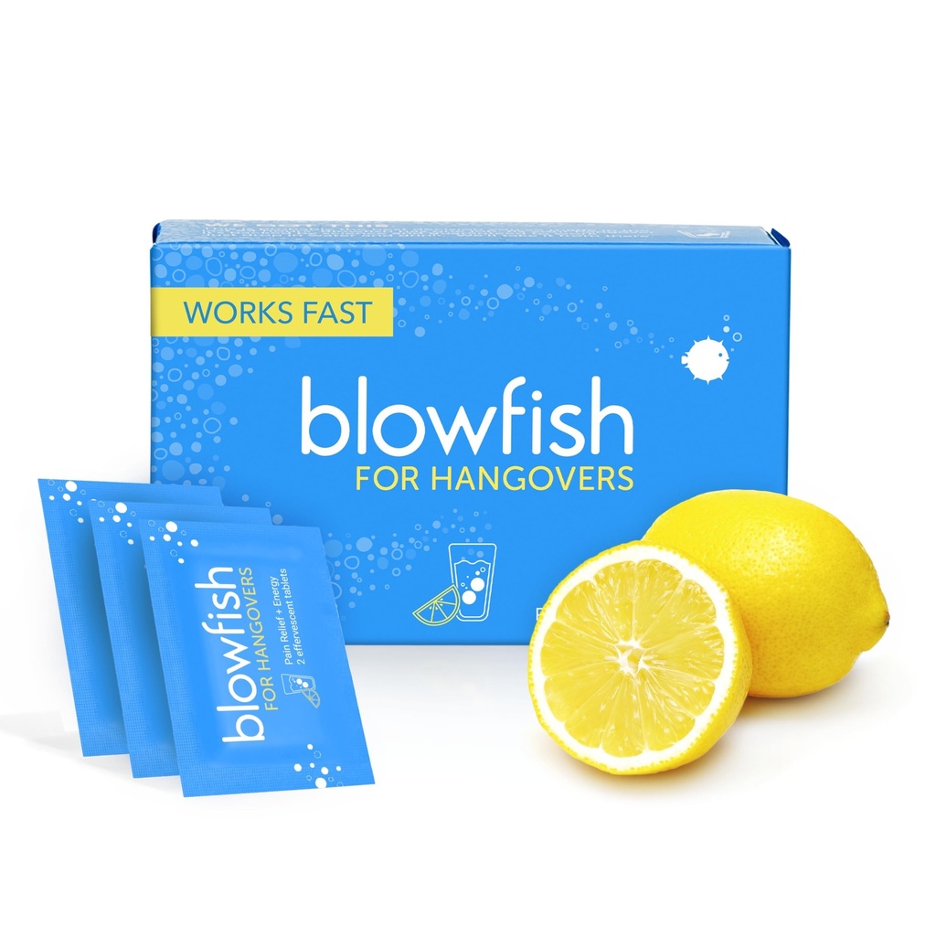 Blowfish para ressacas - rápido alívio de ressaca em 15 minutos □ alívio da dor de cabeça, energia e hidratação em uma única etapa