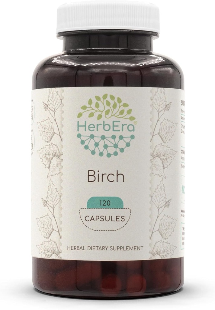 HerbEra Birch 120 Cápsulas, 500 mg, Feita com Birch (Betula Pendula) Folha Secada (120 Cápsulas)