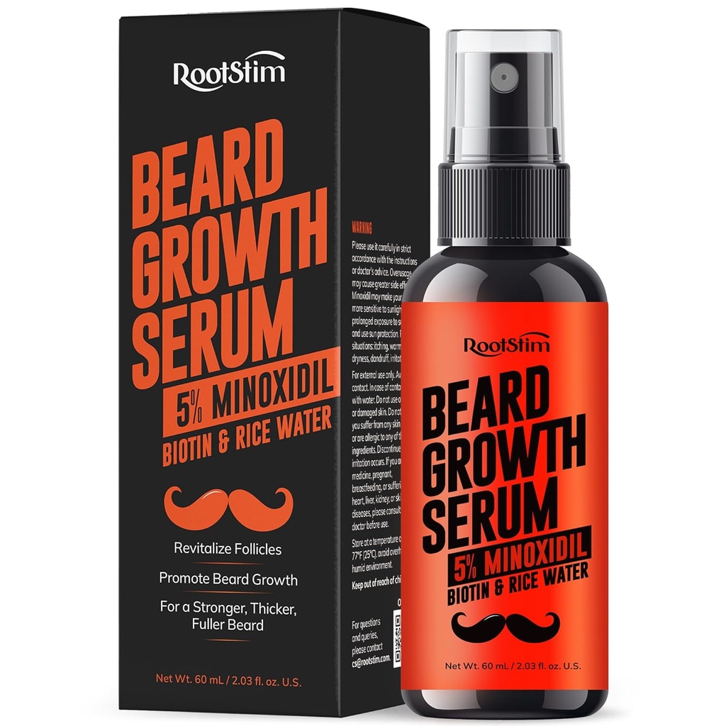 Soro de crescimento de barba para homens: Spray de rebrota de cabelo com biotina e água de arroz - Óleo de barba de força extra
