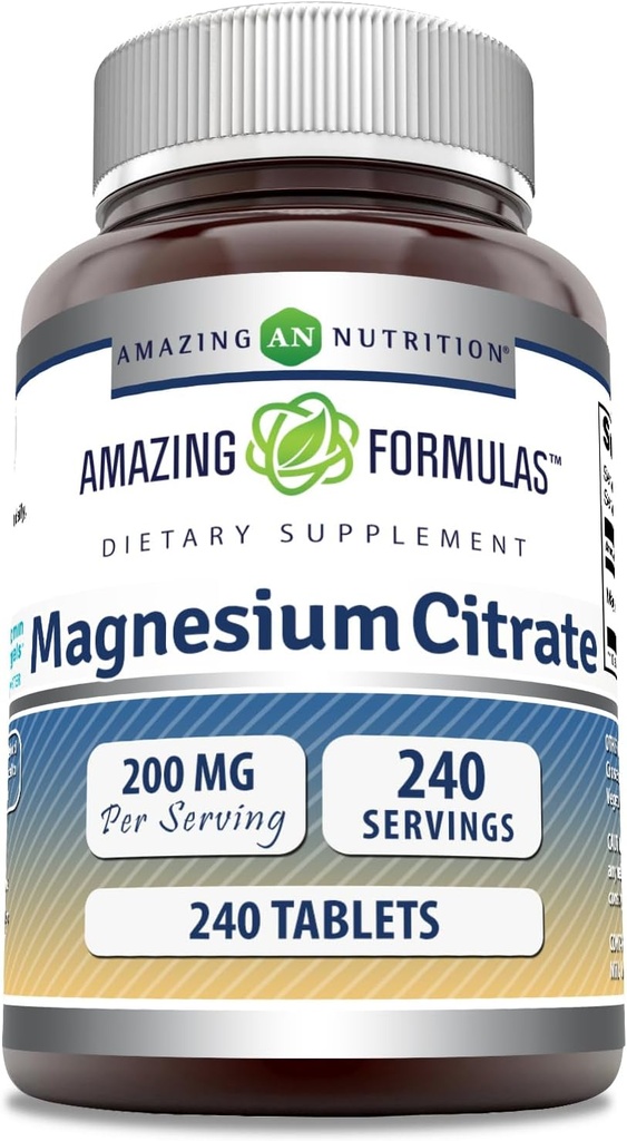 Formulas surpreendentes Citrato de magnésio 200 Mg Comprimidos Suplemento mineral Não-GMO Não-Gluten Free □ Made in USA (1 Pack, 240 Count)