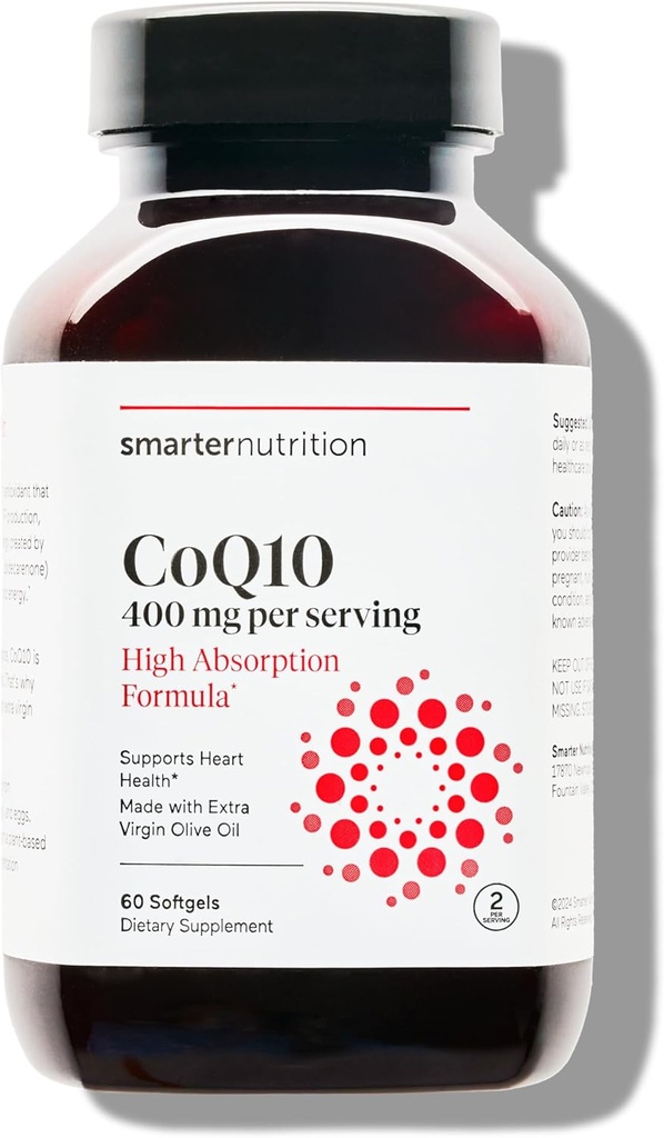 SMARTERNUTRITION CoQ10 400 mg Alta Absorção - Ubiquinona naturalmente fermentado w/Azeite de frio orgânico - para a saúde do coração, energia celular - Não-GMO, sem glúten - 60 contagem [30-dia de fornecimento]