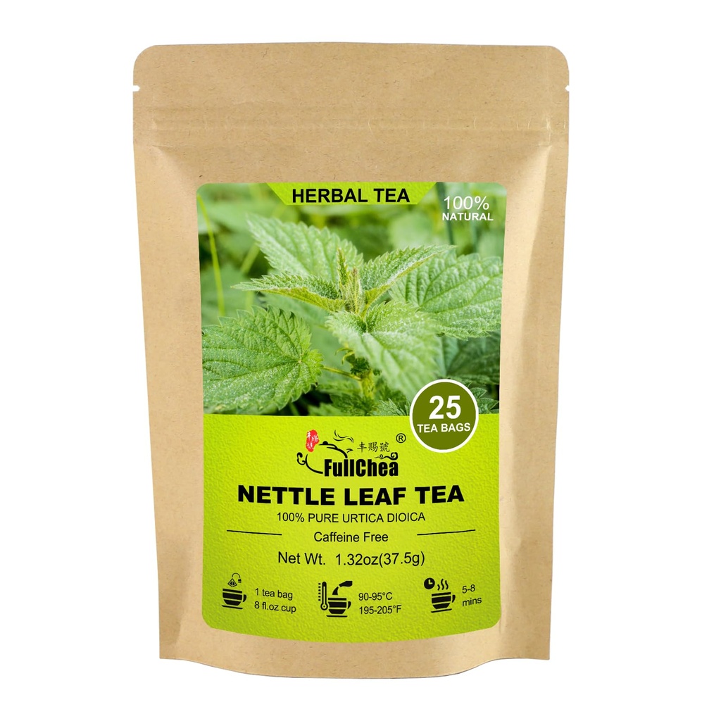FullChea - Nettle Leaf sacos de chá, 25 sacos de chá, 1.5g / saco - Naturalmente Stinging Nettle chá - Apoiar saúde dos olhos e fortalecer os ossos