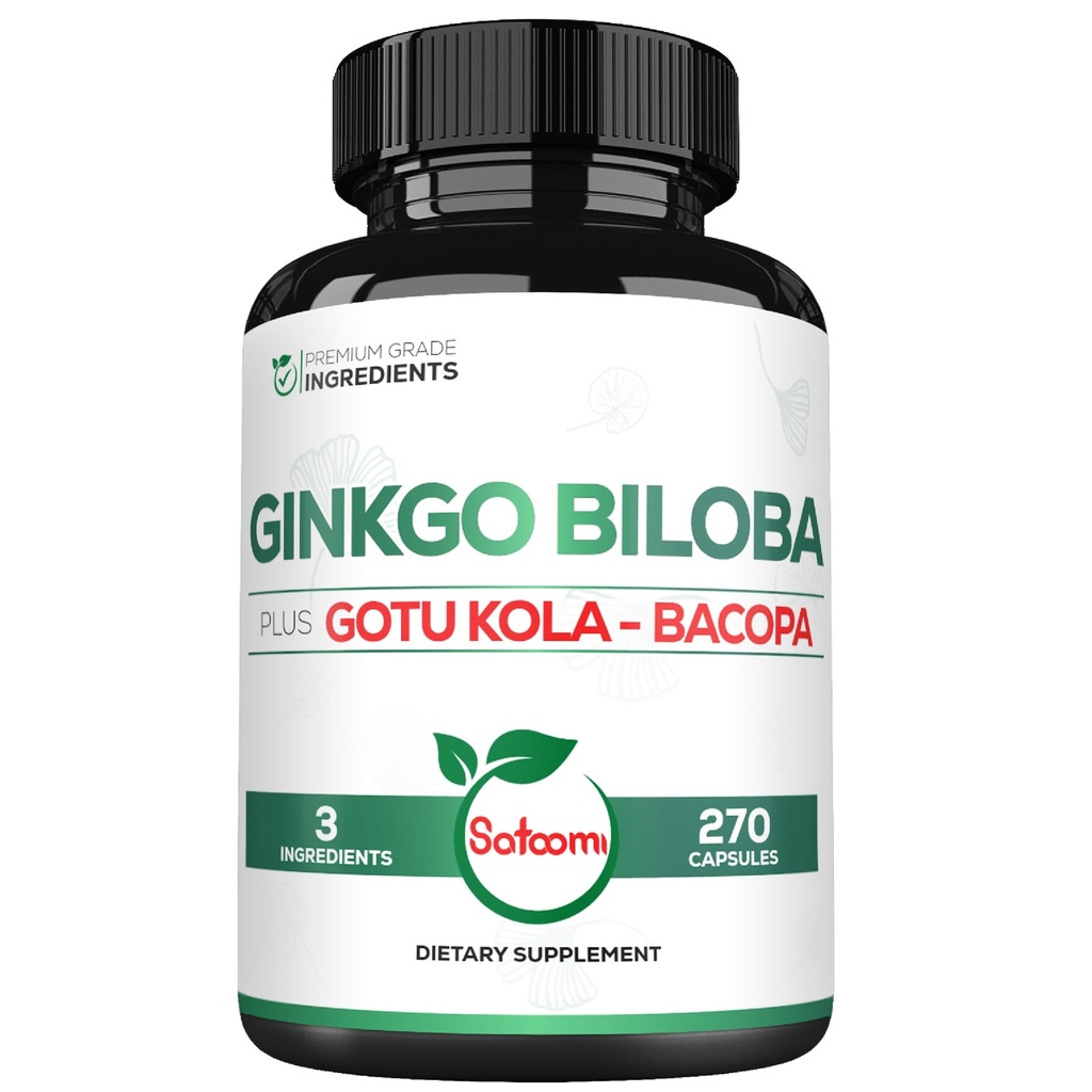 1520mg Ginkgo Biloba Supplements with Gotu Kola Leaf, Bacopa Monnieri - 270 Cápsulas - Suporte de Força Extra para Saúde do Cérebro, Função de Memória, Foco e Qualidade da Visão - Fornecimento de 3 meses